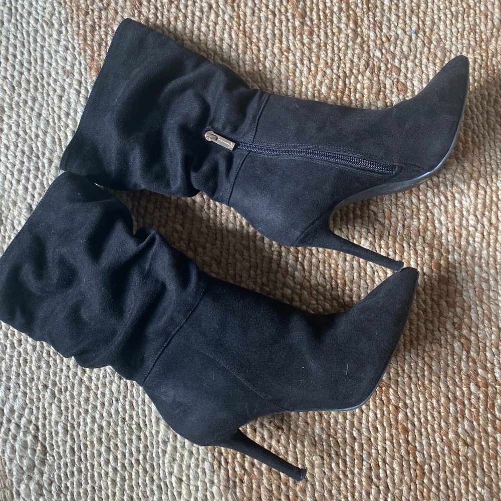 Black suede mid calf stiletto boots| Jessica Simpson
